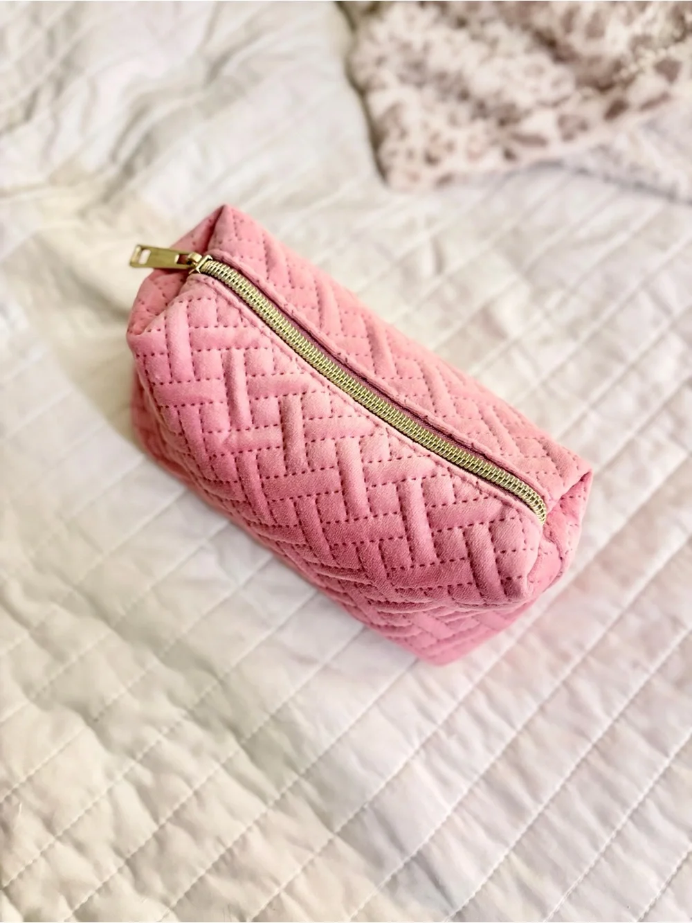 Ulta Beauty Pink Quilted Makeup Bag with Gold Zipper